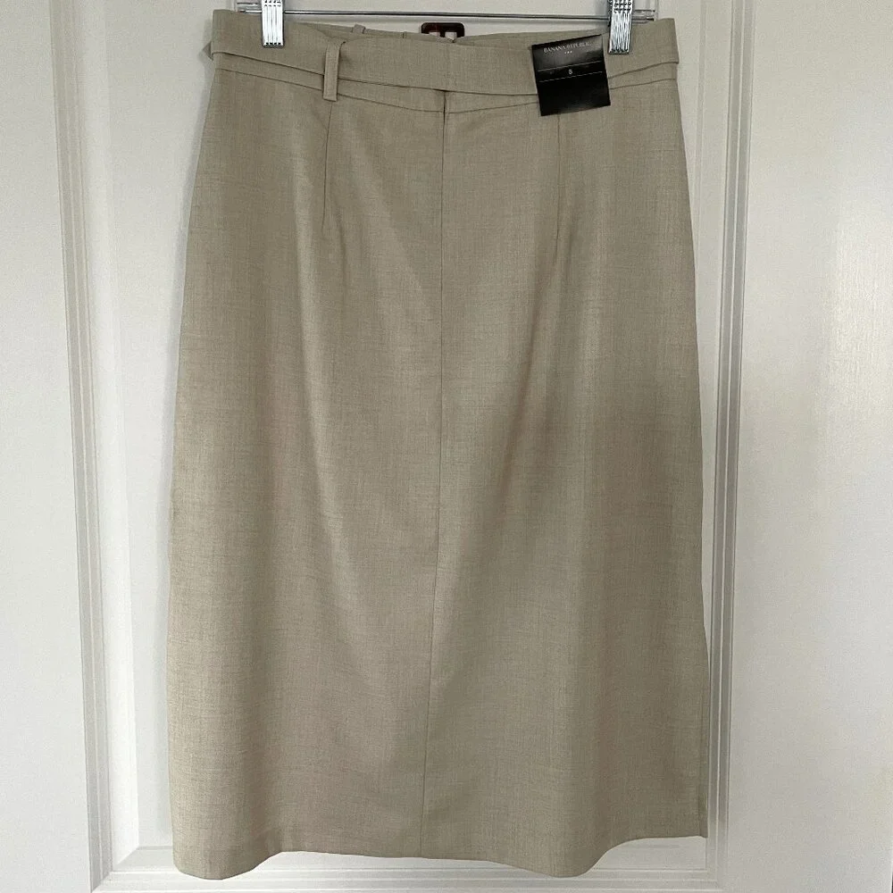Banana Republic Pencil Skirt Belted Textured Back Zip Women's Beige S:8